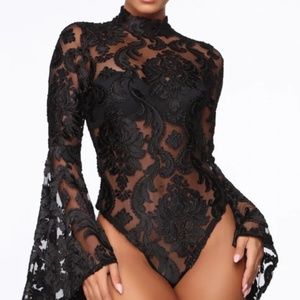 Fashion Nova-A Night Downtown Mesh Bodysuit - Black